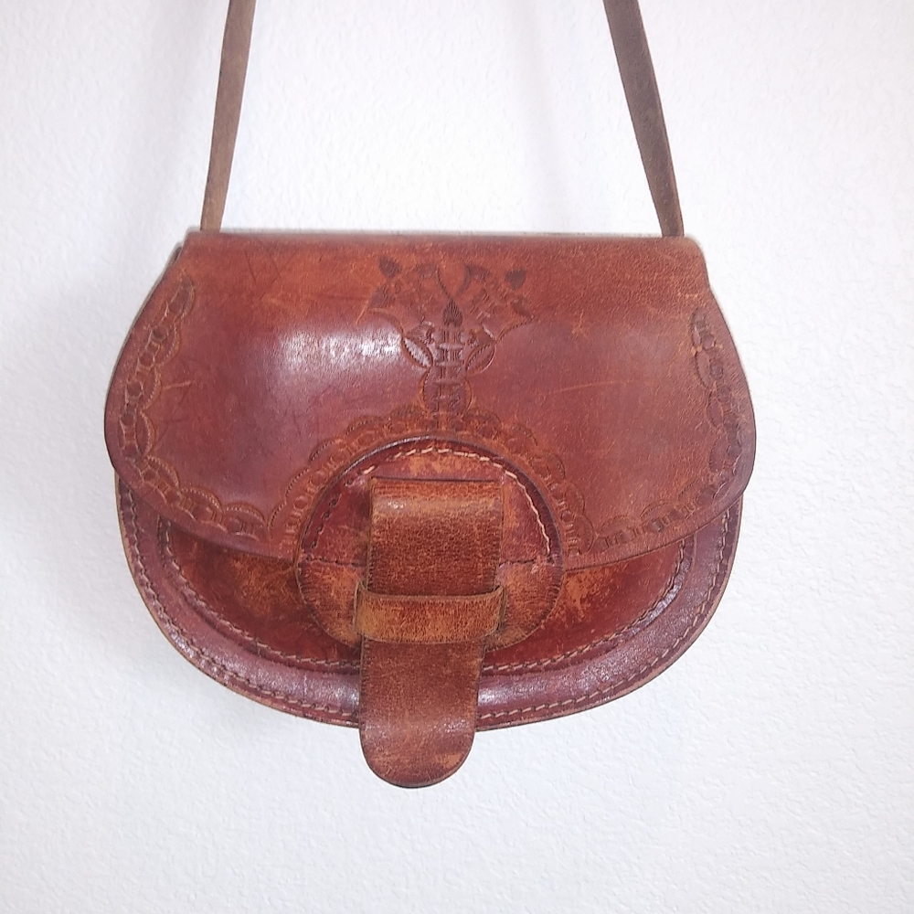 Leather Brown Red Leather Distressed Satchel Purse